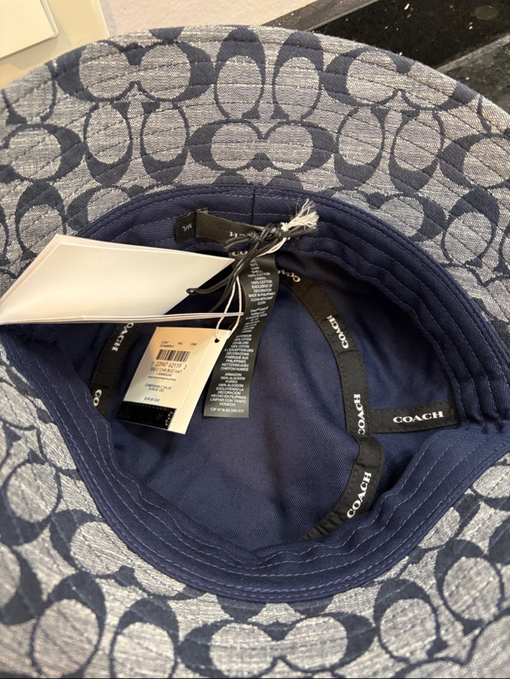 NWT Coach Navy and White  Signature Jacquard Bucket Hat - Picture 2 of 5
